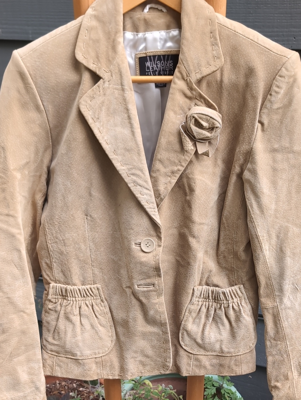 Wilsons Leather Beige Suede Blazer with Rosette